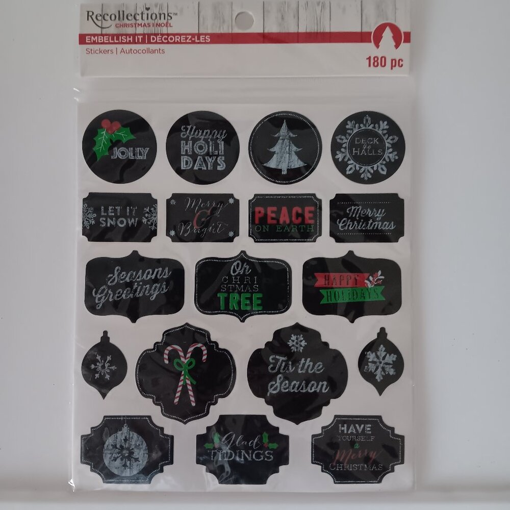 Merry Christmas Stickers 180 Pieces Black Jolly Peace Happy Holidays Candy Canes